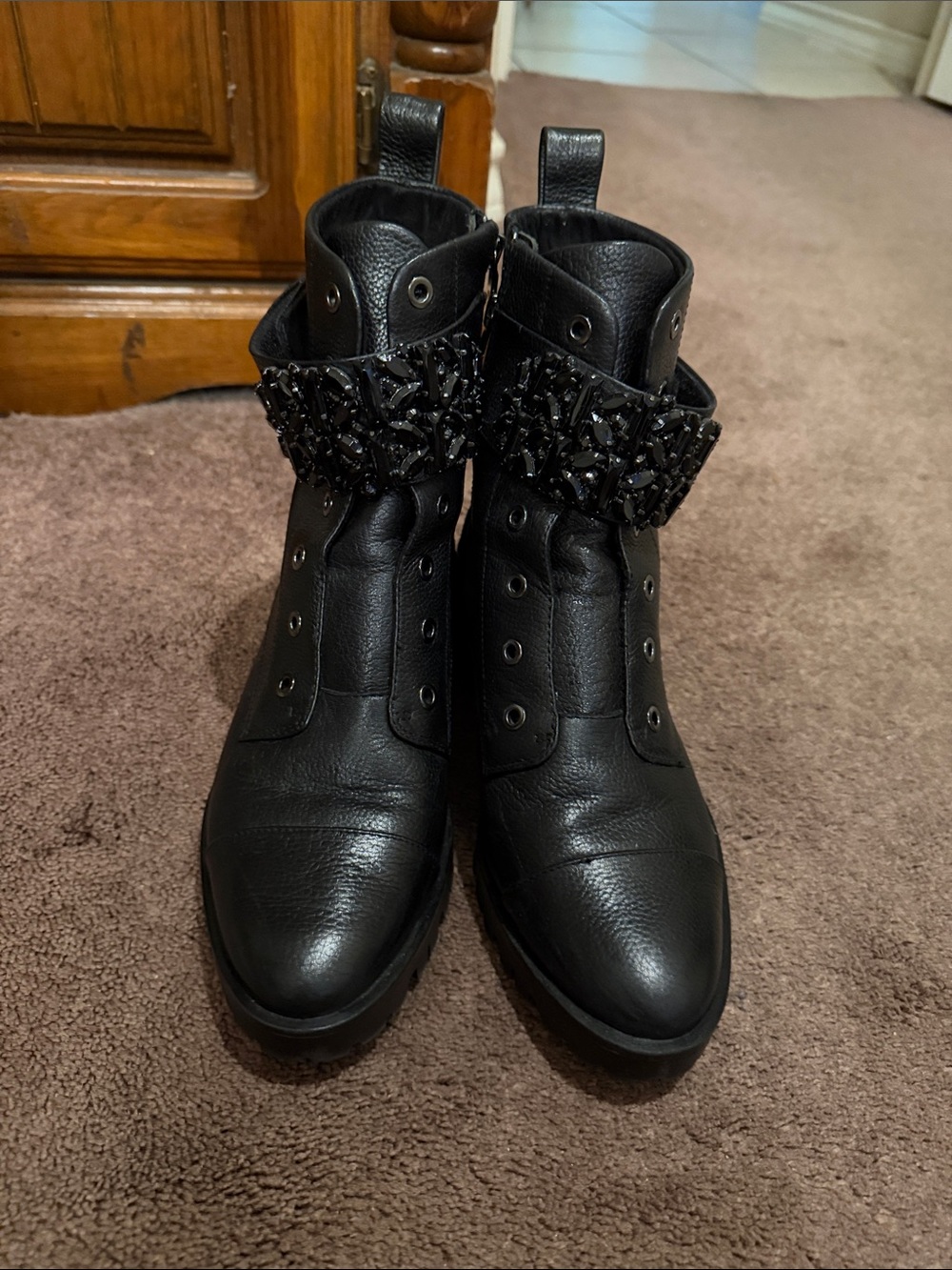Karl lagerfeld Embellished Black Leather Ankle Boots - Women